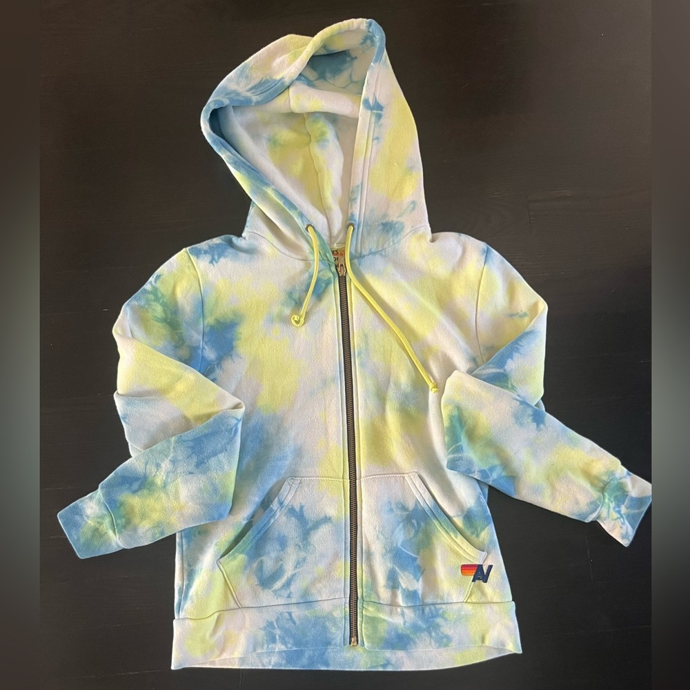 AVIATOR NATION ZIP UP HOODIE—TYE DYE YELLOW